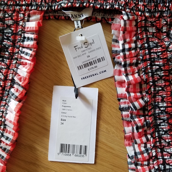 NWT Ganni Charron smocked top big apple red 34/XS - Picture 6 of 6